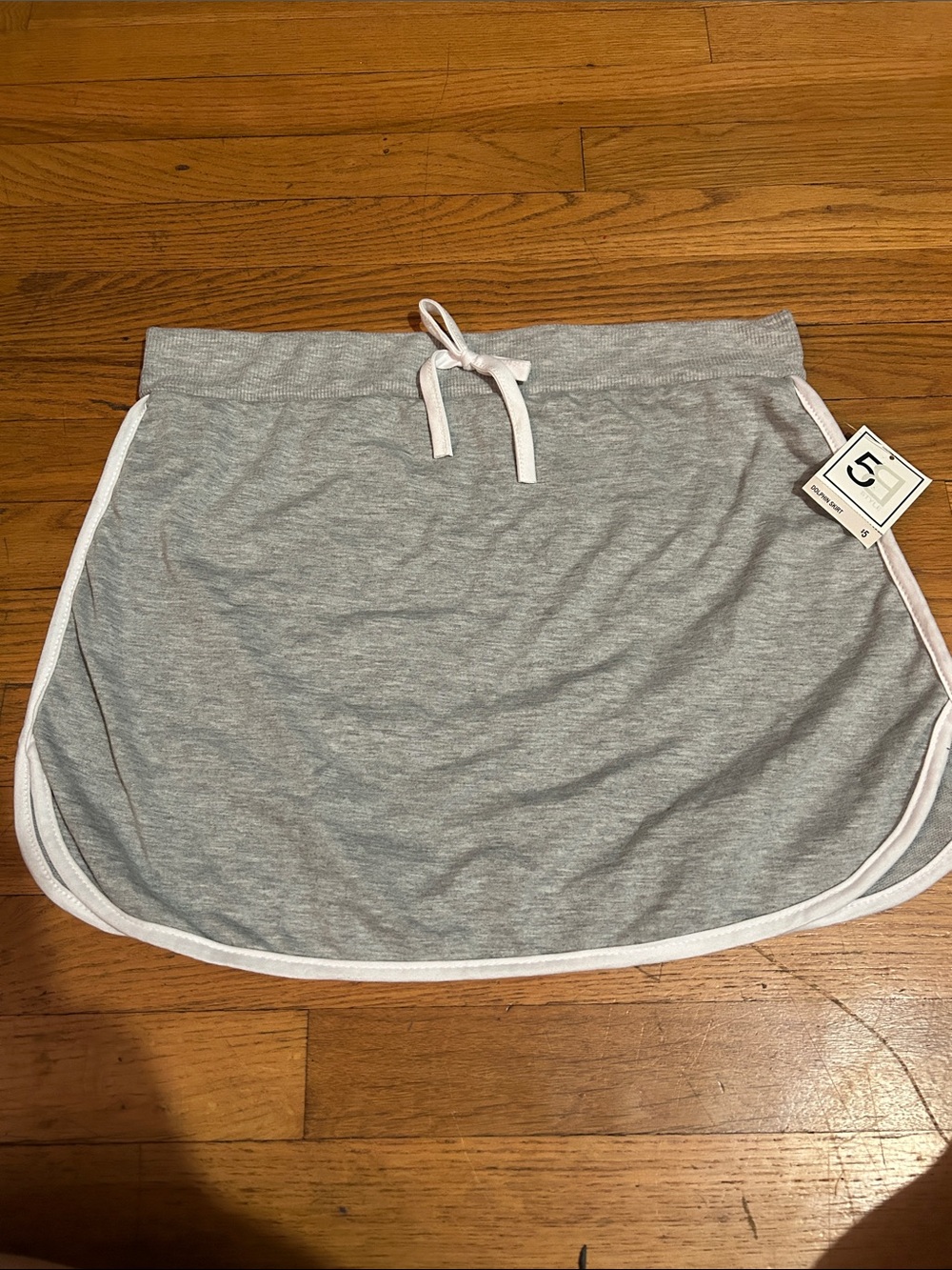 Athletic Heather Gray Drawstring Mini Skirt with White Trim